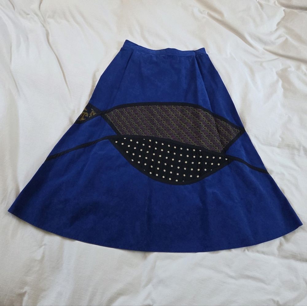 Koos Van Den Akker Faux Suede Blue Midi Skirt Size XS/S Vintage Wearable Art